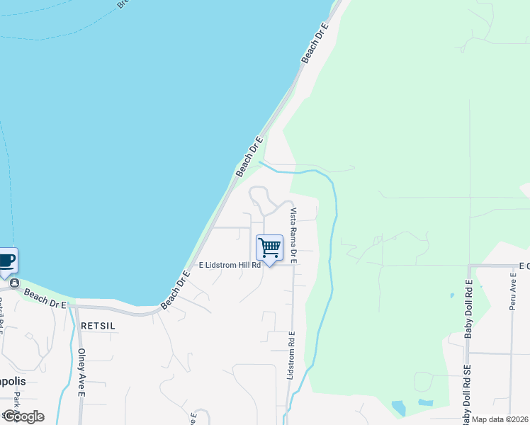 map of restaurants, bars, coffee shops, grocery stores, and more near 1771 Vista Rama Drive East in Port Orchard
