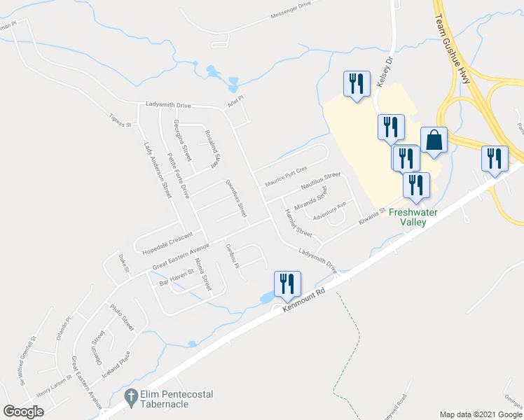 map of restaurants, bars, coffee shops, grocery stores, and more near 63 Ladysmith Drive in St. John's