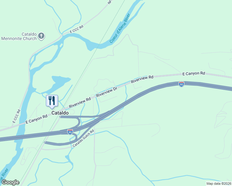 map of restaurants, bars, coffee shops, grocery stores, and more near 86 Reed Road in Cataldo