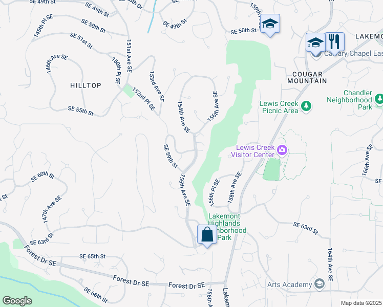 map of restaurants, bars, coffee shops, grocery stores, and more near 5852 155th Avenue Southeast in Bellevue