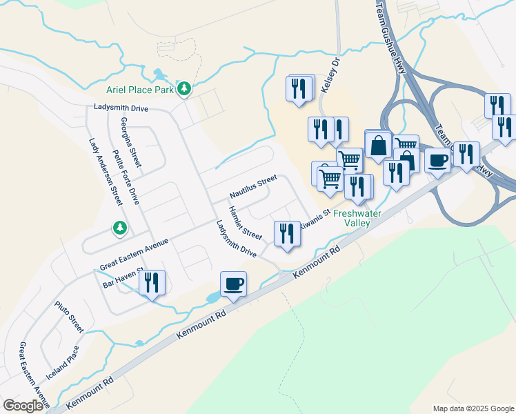 map of restaurants, bars, coffee shops, grocery stores, and more near 10 Miranda Street in St. John's