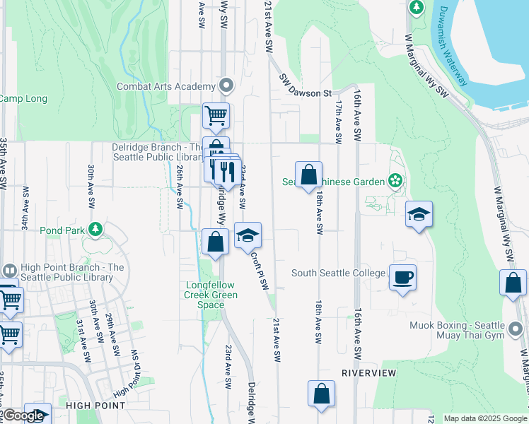 map of restaurants, bars, coffee shops, grocery stores, and more near 5615 21st Avenue Southwest in Seattle