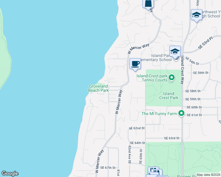 map of restaurants, bars, coffee shops, grocery stores, and more near 5700 80th Avenue Southeast in Mercer Island