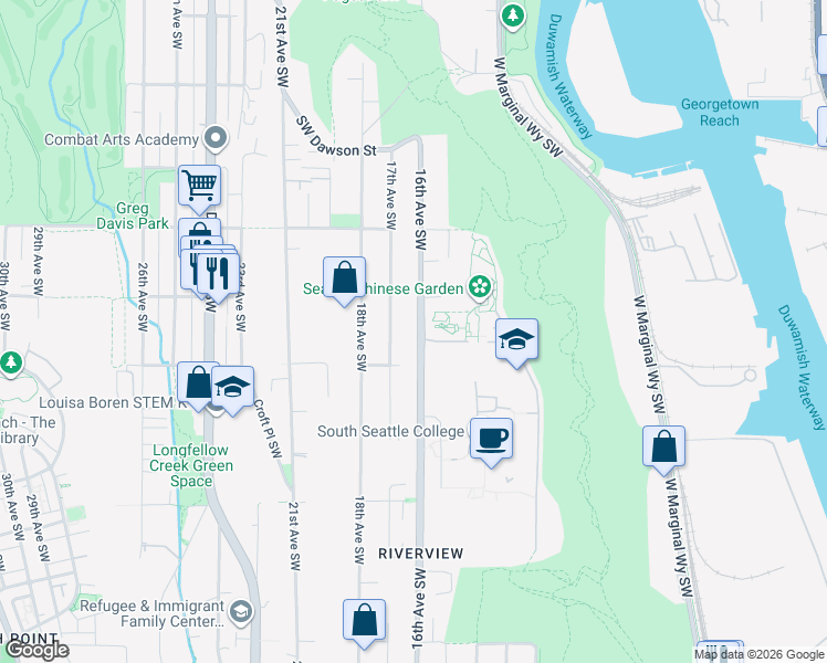 map of restaurants, bars, coffee shops, grocery stores, and more near 5467 16th Avenue Southwest in Seattle