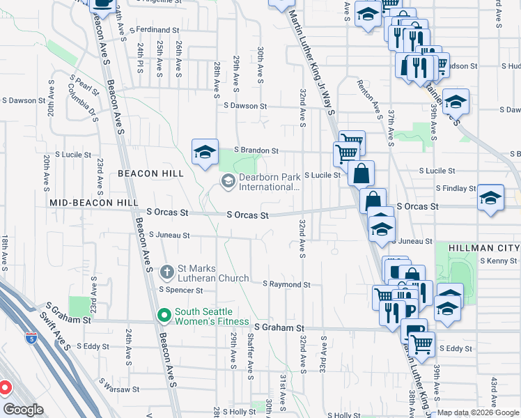 map of restaurants, bars, coffee shops, grocery stores, and more near 3016 South Findlay Street in Seattle
