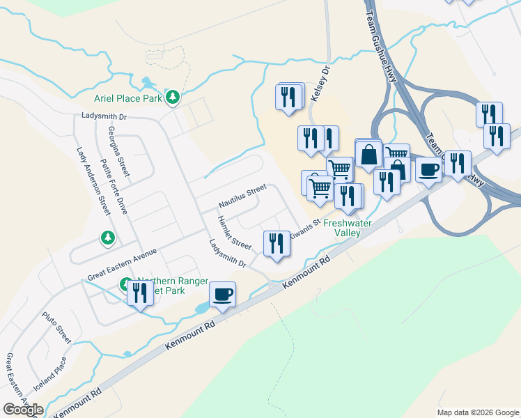 map of restaurants, bars, coffee shops, grocery stores, and more near 18 Miranda Street in St. John's