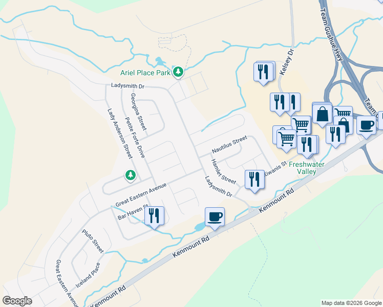 map of restaurants, bars, coffee shops, grocery stores, and more near 71 Ladysmith Drive in St. John's