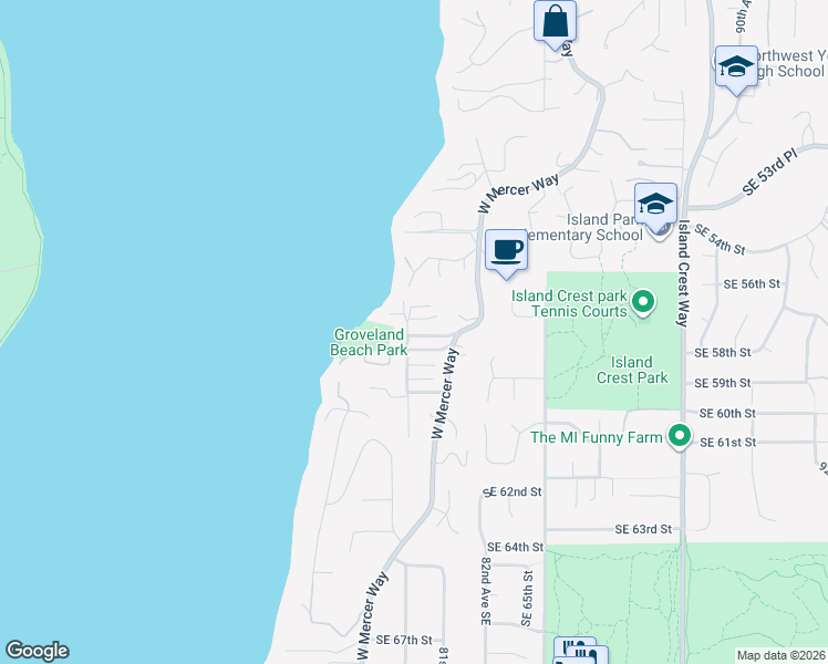 map of restaurants, bars, coffee shops, grocery stores, and more near 5700 80th Avenue Southeast in Mercer Island