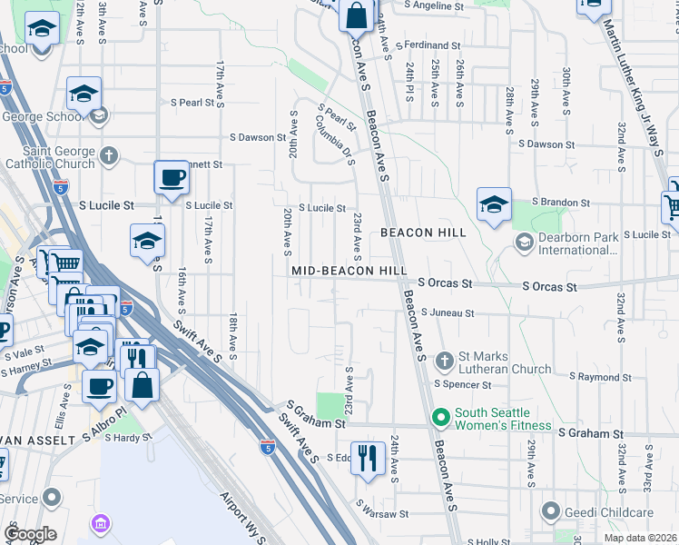 map of restaurants, bars, coffee shops, grocery stores, and more near 5565 22nd Avenue South in Seattle