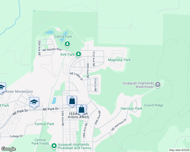 map of restaurants, bars, coffee shops, grocery stores, and more near 3134 Northeast Logan Street in Issaquah