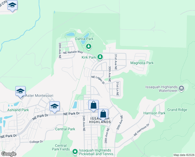 map of restaurants, bars, coffee shops, grocery stores, and more near 2869 Northeast Logan Street in Issaquah
