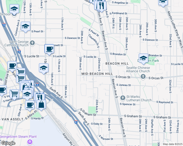 map of restaurants, bars, coffee shops, grocery stores, and more near 5565 22nd Avenue South in Seattle