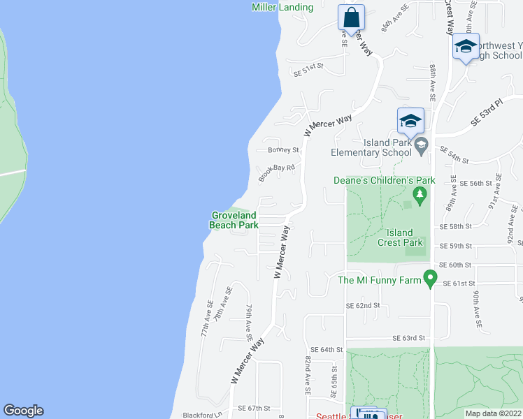 map of restaurants, bars, coffee shops, grocery stores, and more near 5700 80th Avenue Southeast in Mercer Island