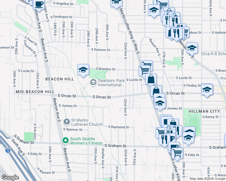 map of restaurants, bars, coffee shops, grocery stores, and more near 3016 South Findlay Street in Seattle