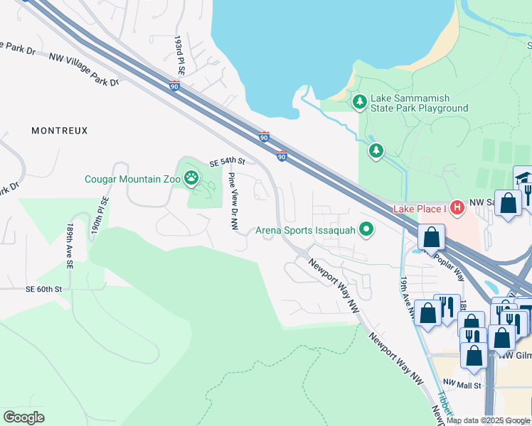 map of restaurants, bars, coffee shops, grocery stores, and more near 2700 Northwest Pine Cone Drive in Issaquah