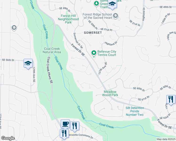 map of restaurants, bars, coffee shops, grocery stores, and more near 5626 135th Place Southeast in Bellevue