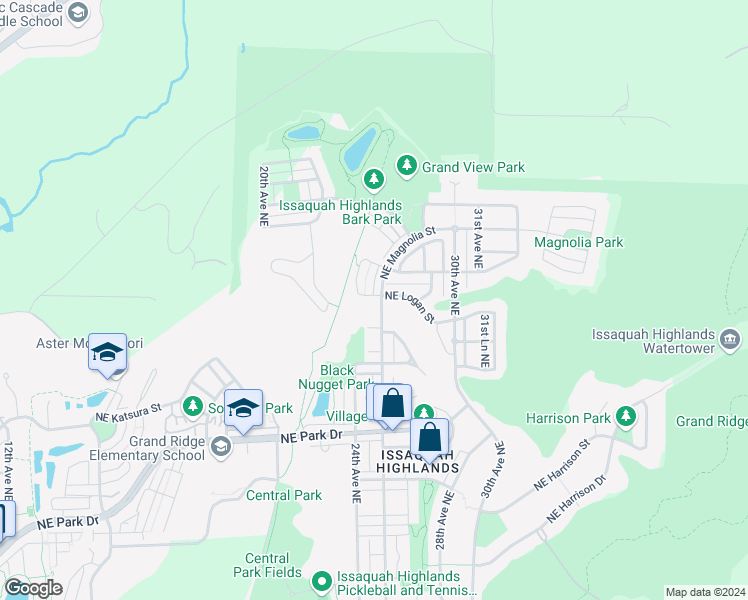 map of restaurants, bars, coffee shops, grocery stores, and more near 2495 25th Avenue Northeast in Issaquah