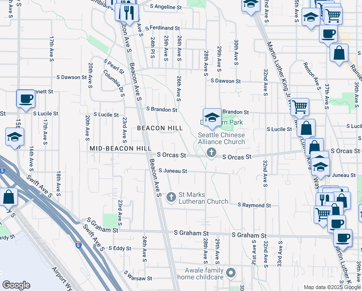 map of restaurants, bars, coffee shops, grocery stores, and more near 5529 26th Avenue South in Seattle