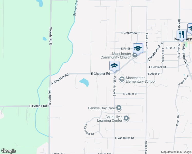 map of restaurants, bars, coffee shops, grocery stores, and more near 7020 East Chester Road in Port Orchard