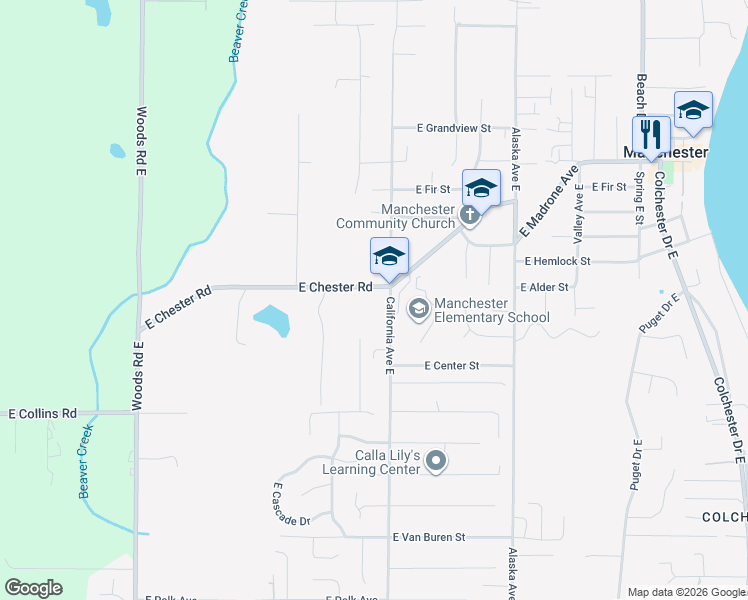 map of restaurants, bars, coffee shops, grocery stores, and more near 7158 East Chester Road in Port Orchard