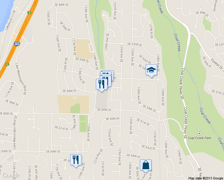 map of restaurants, bars, coffee shops, grocery stores, and more near 5721 122nd Place Southeast in Bellevue