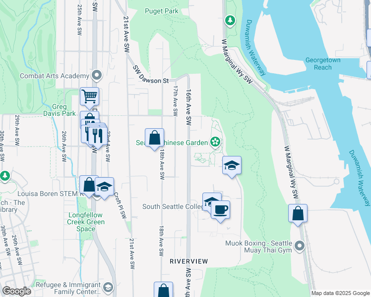 map of restaurants, bars, coffee shops, grocery stores, and more near 5467 16th Avenue Southwest in Seattle