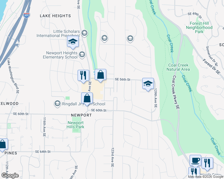 map of restaurants, bars, coffee shops, grocery stores, and more near 5712 122nd Place Southeast in Bellevue