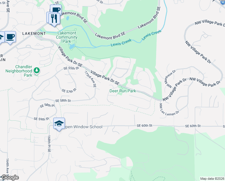 map of restaurants, bars, coffee shops, grocery stores, and more near 5692 176th Place Southeast in Bellevue
