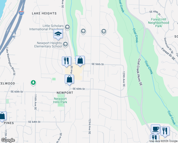 map of restaurants, bars, coffee shops, grocery stores, and more near 5721 122nd Place Southeast in Bellevue