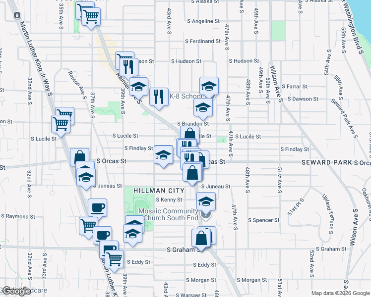 map of restaurants, bars, coffee shops, grocery stores, and more near in Seattle