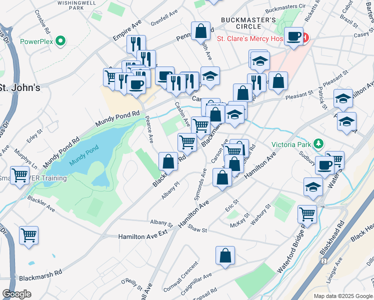 map of restaurants, bars, coffee shops, grocery stores, and more near 46 Blackmarsh Road in St. John's