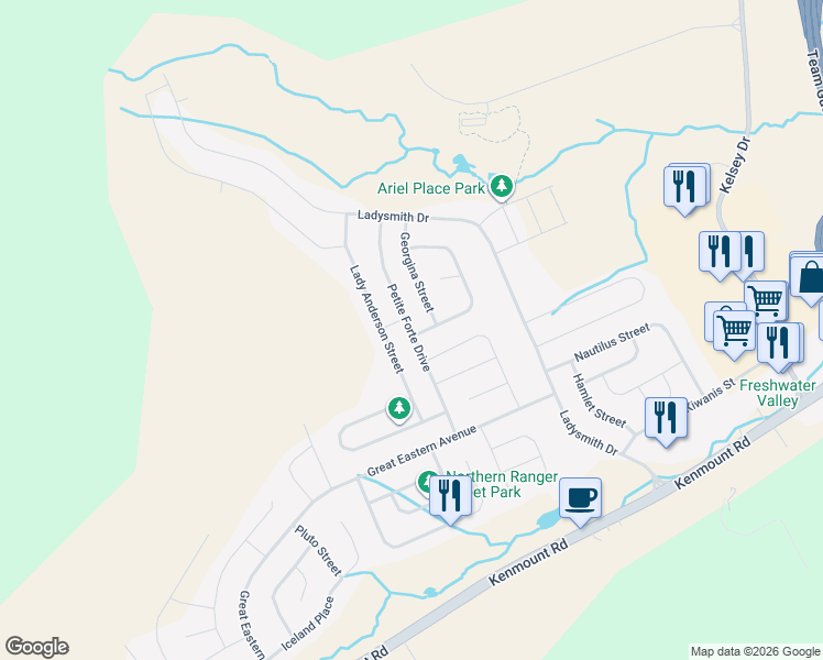 map of restaurants, bars, coffee shops, grocery stores, and more near Petite Forte Drive in St. John's