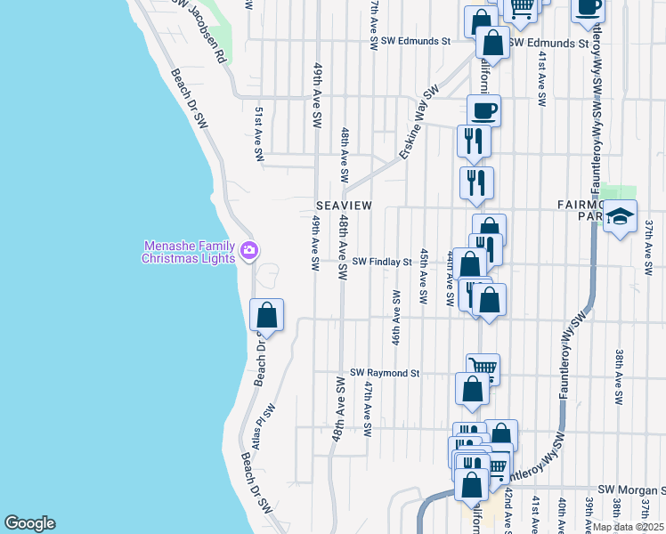 map of restaurants, bars, coffee shops, grocery stores, and more near 5621 48th Avenue Southwest in Seattle