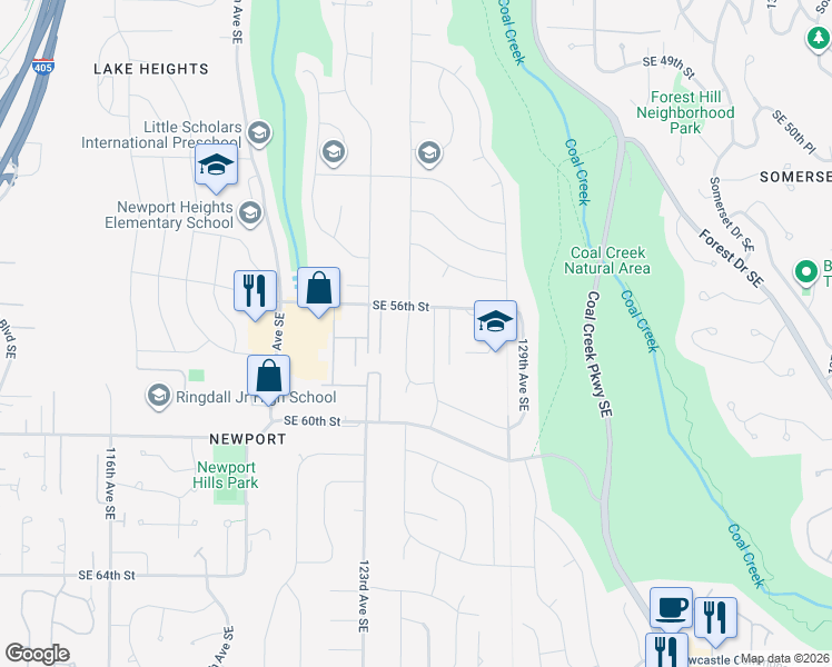 map of restaurants, bars, coffee shops, grocery stores, and more near 5641 126th Avenue Southeast in Bellevue