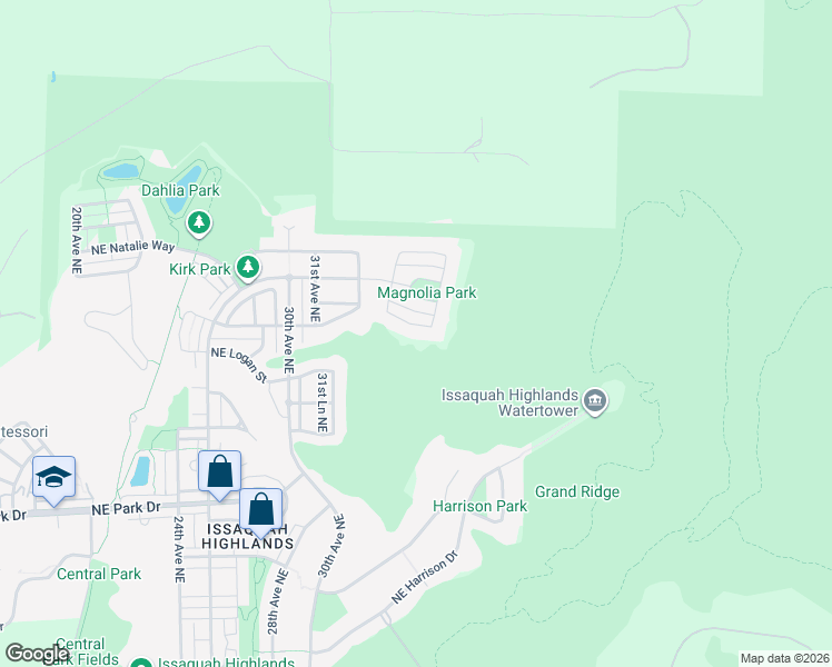 map of restaurants, bars, coffee shops, grocery stores, and more near 3485 Northeast Madison Way in Issaquah