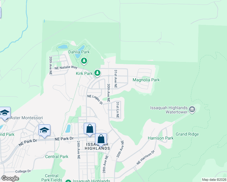 map of restaurants, bars, coffee shops, grocery stores, and more near 3134 Northeast Logan Street in Issaquah