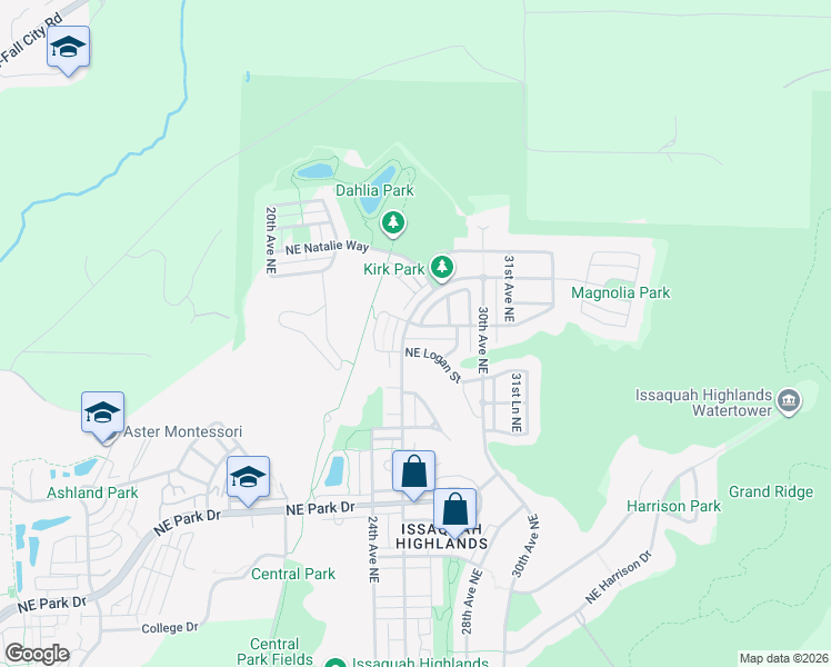 map of restaurants, bars, coffee shops, grocery stores, and more near 2869 Northeast Logan Street in Issaquah