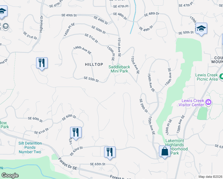 map of restaurants, bars, coffee shops, grocery stores, and more near 5710 149th Avenue Southeast in Bellevue