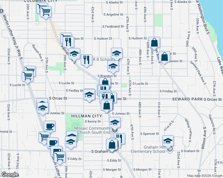 map of restaurants, bars, coffee shops, grocery stores, and more near in Seattle