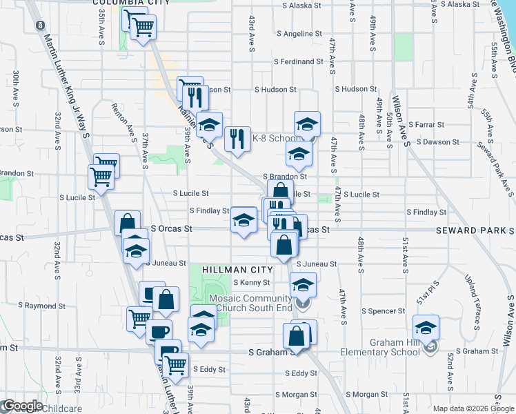 map of restaurants, bars, coffee shops, grocery stores, and more near in Seattle