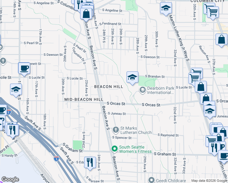 map of restaurants, bars, coffee shops, grocery stores, and more near 5529 26th Avenue South in Seattle