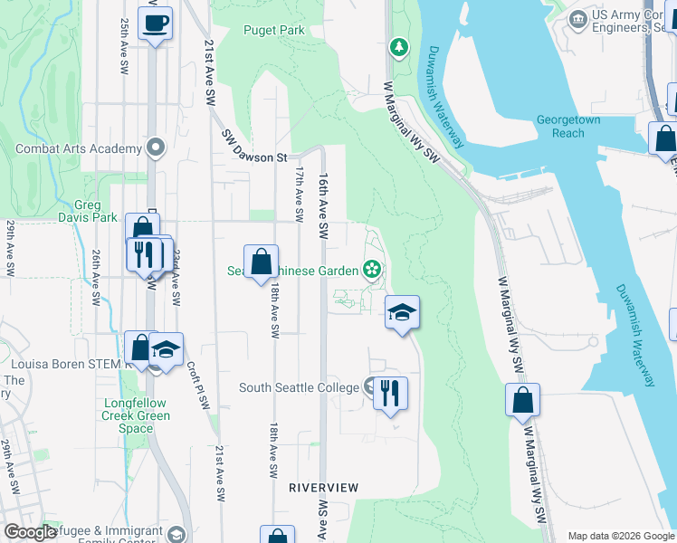 map of restaurants, bars, coffee shops, grocery stores, and more near 1506 Southwest Findlay Street in Seattle