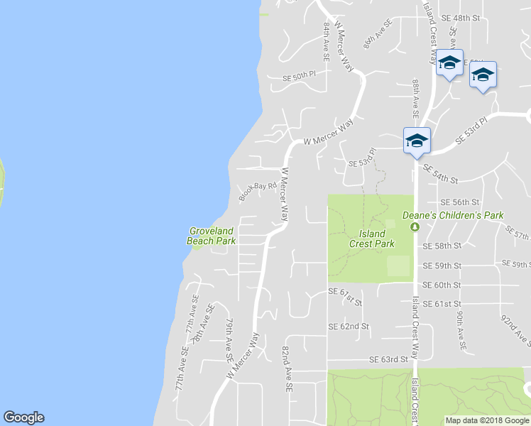 map of restaurants, bars, coffee shops, grocery stores, and more near 5601 West Mercer Way in Mercer Island
