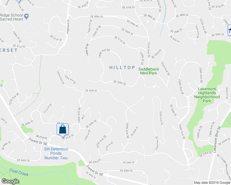 map of restaurants, bars, coffee shops, grocery stores, and more near 14740 Southeast 56th Street in Bellevue