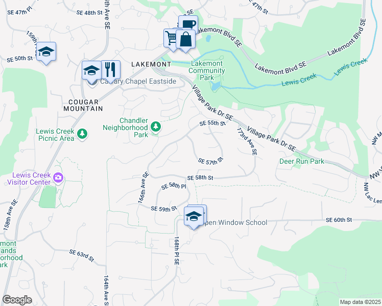 map of restaurants, bars, coffee shops, grocery stores, and more near 5562 168th Place Southeast in Bellevue