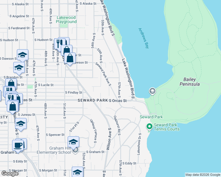 map of restaurants, bars, coffee shops, grocery stores, and more near in Seattle