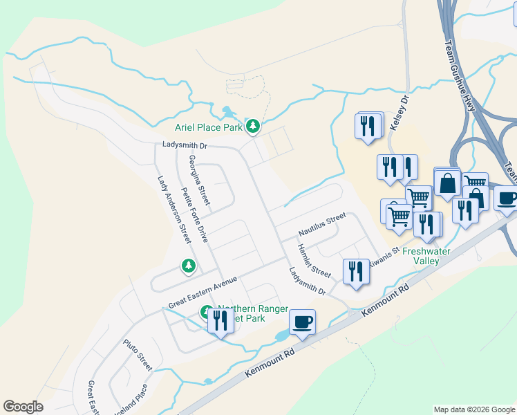 map of restaurants, bars, coffee shops, grocery stores, and more near 91 Ladysmith Drive in St. John's