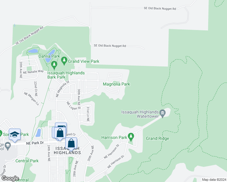 map of restaurants, bars, coffee shops, grocery stores, and more near 3450 Northeast Madison Way in Issaquah