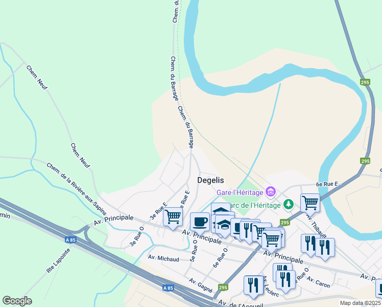 map of restaurants, bars, coffee shops, grocery stores, and more near Chemin du Barrage in Degelis