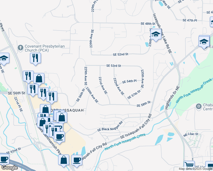 map of restaurants, bars, coffee shops, grocery stores, and more near 5504 231st Avenue Southeast in Issaquah